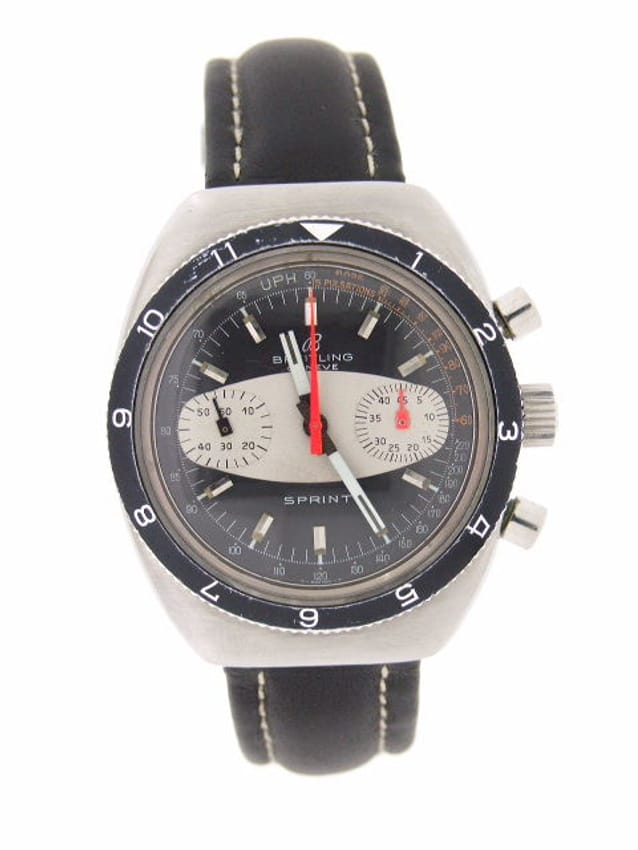 Breitling Sprint Vintage Black Baton Dial Leather Strap