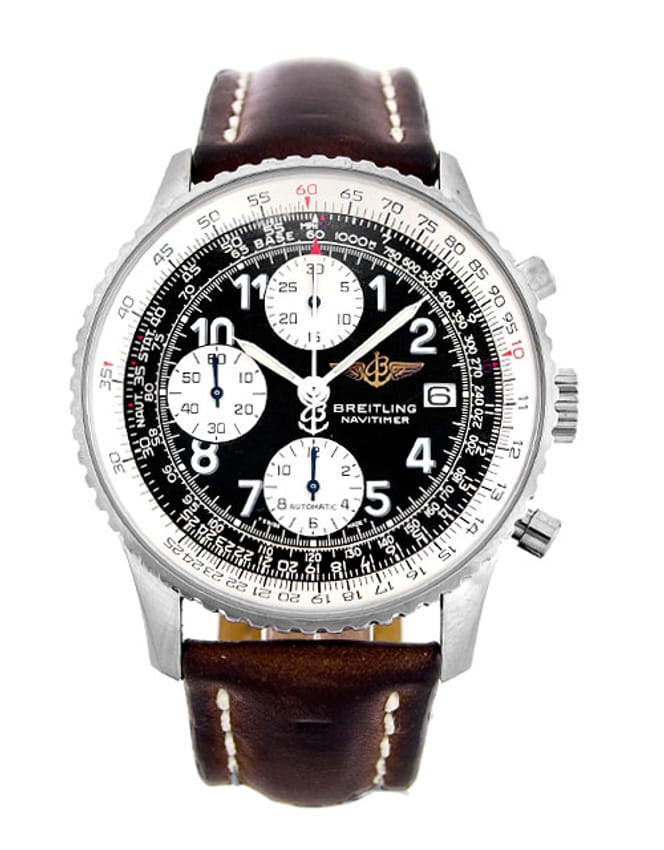 Breitling Old Navitimer Black Arabic Dial Leather Strap