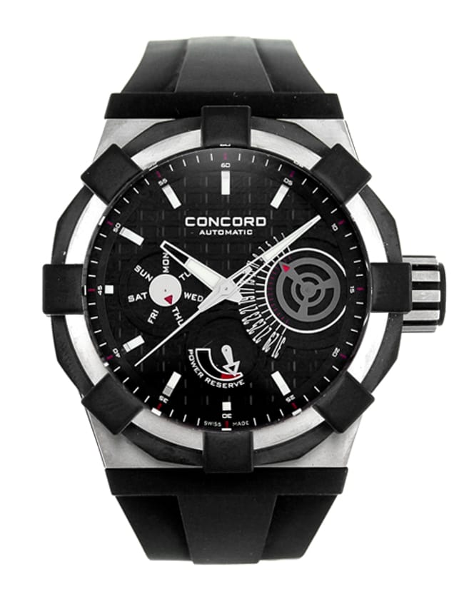 Concord C1 Retrograde Black Baton Dial Rubber Strap