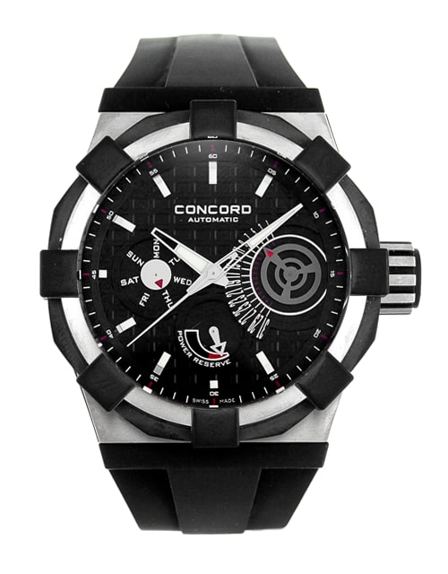 Concord C1 Retrograde Black Baton Dial Rubber Strap