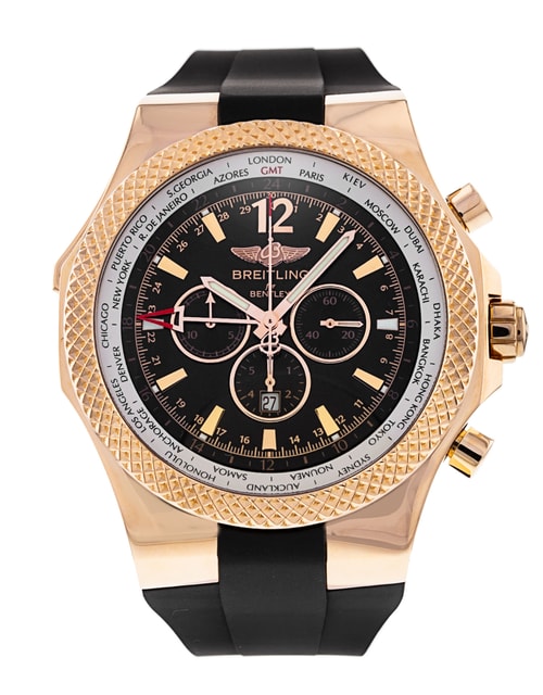 Breitling Bentley GMT Black Baton Dial Rubber Strap