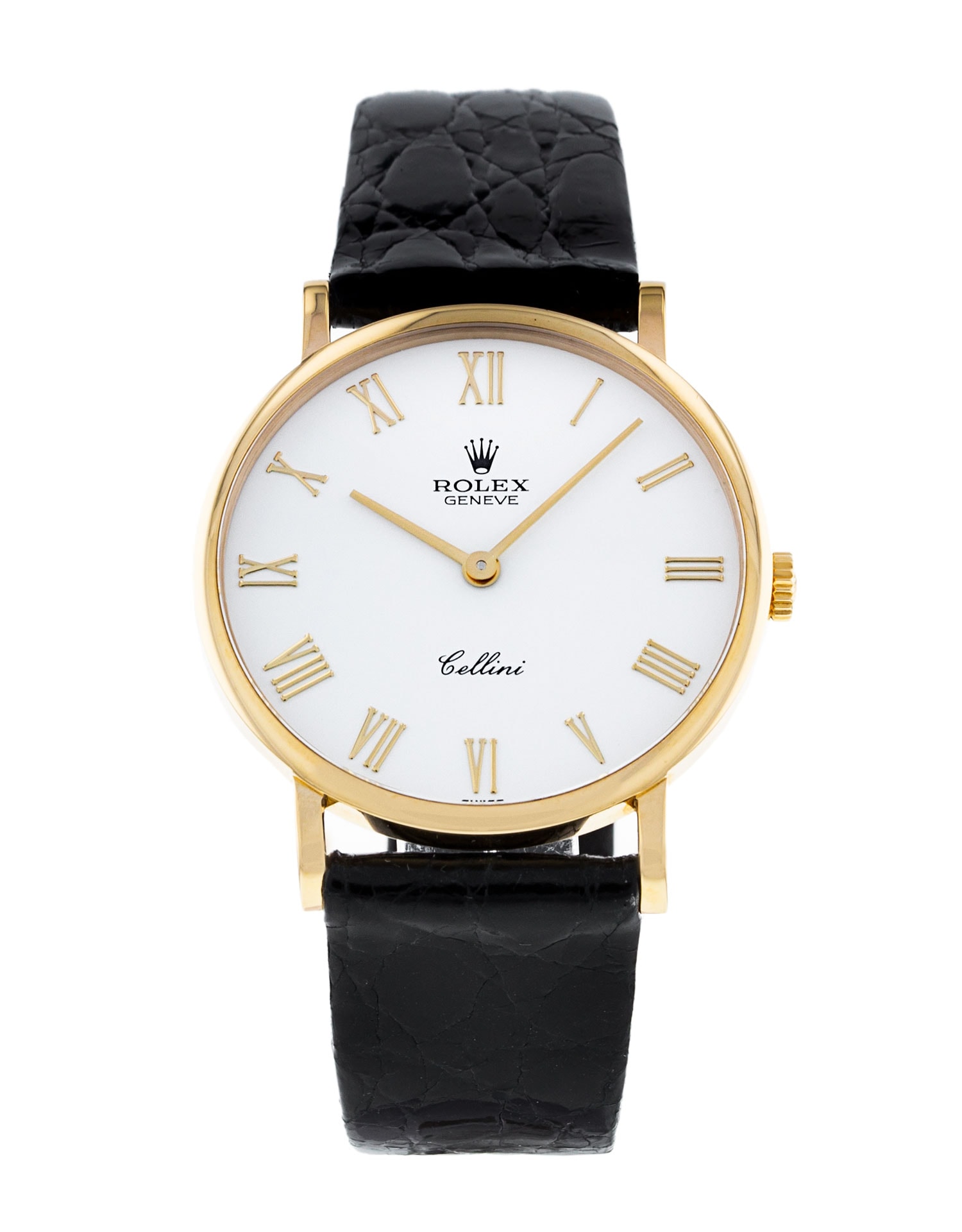 Rolex Cellini White Roman Numeral Dial Leather Strap