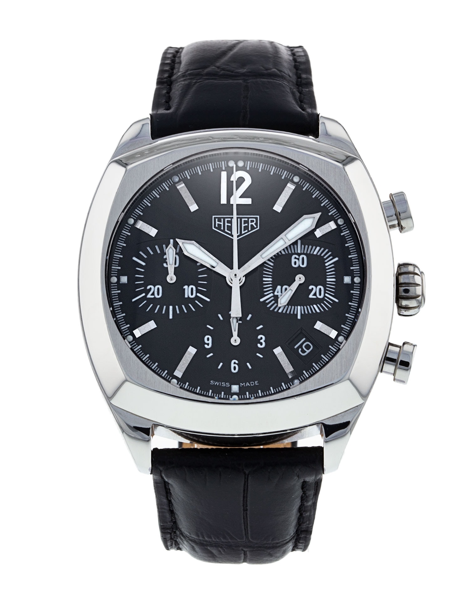 Tag Heuer Classic Monza Black Baton Dial Leather Strap