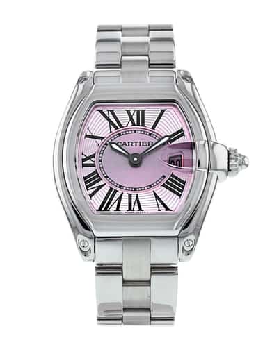 Cartier Roadster Pink Roman Numeral Dial Bracelet Strap