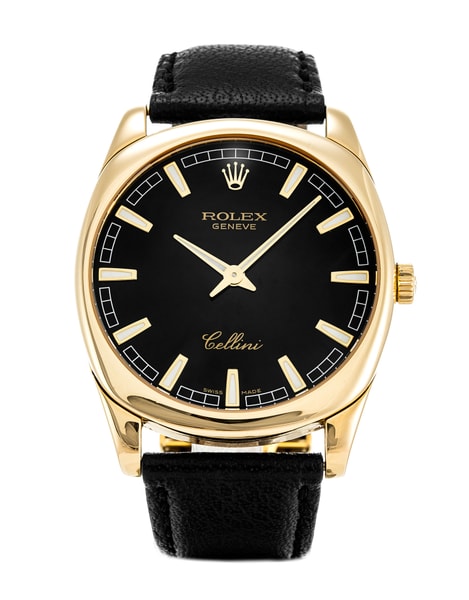Rolex Cellini 4243/8 Black Baton Dial Leather Strap