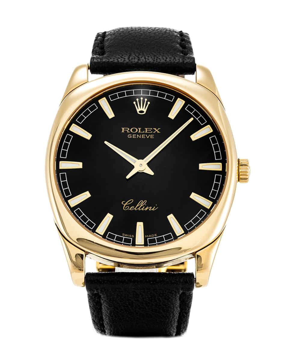 Rolex Cellini 4243/8 Black Baton Dial Leather Strap