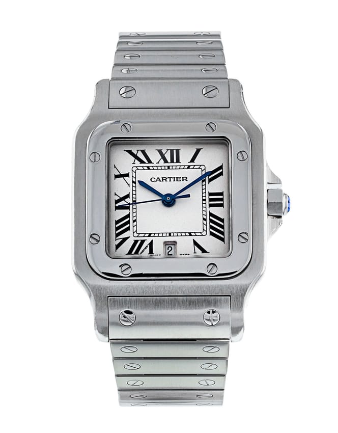Cartier Santos Galbee Silber römische Ziffern Zifferblatt