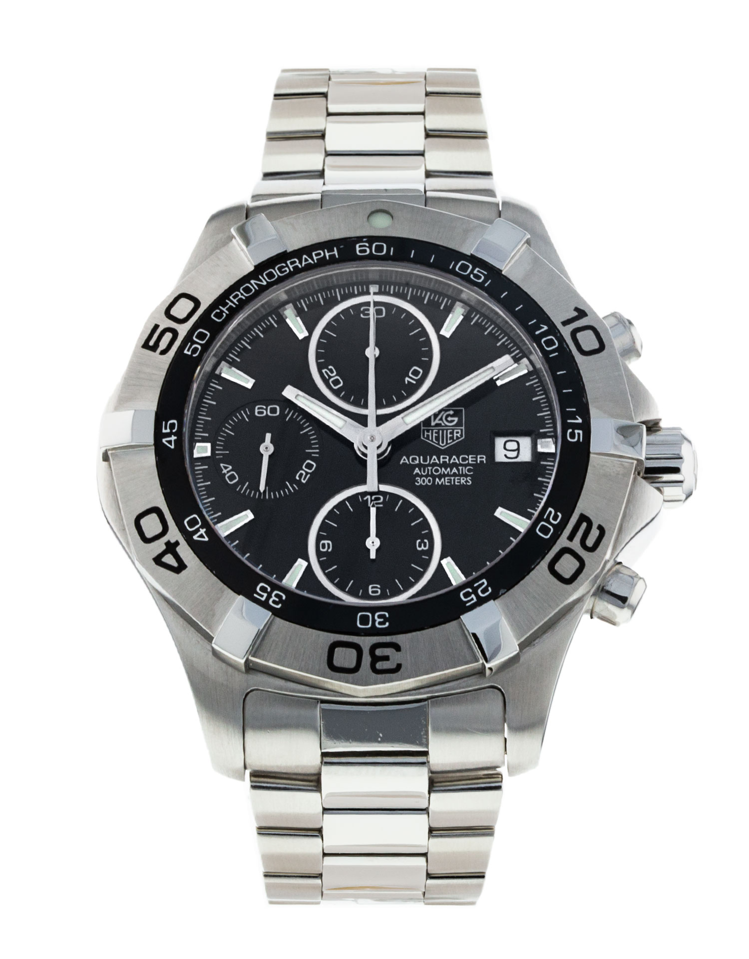 Tag Heuer Aquaracer CAF2110.BA0809 Mens 43.7MM - Black Baton Dial \u0026 Leather  - Black Band - tagheuerwatches.to