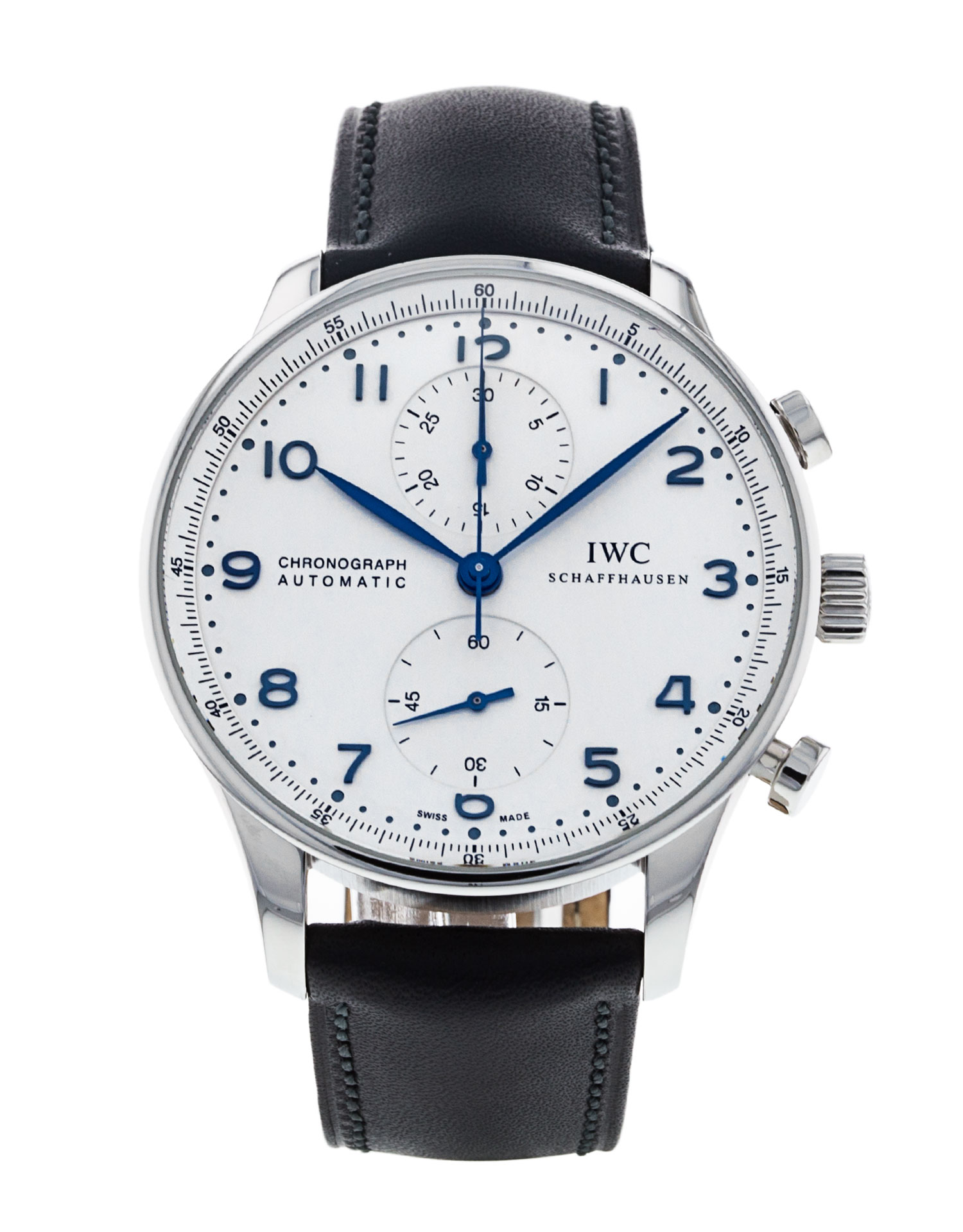 Portuguese IW371417 Chrono SS White Dial Blue Markers Swiss 89000 -  ReplicaChinaWatch