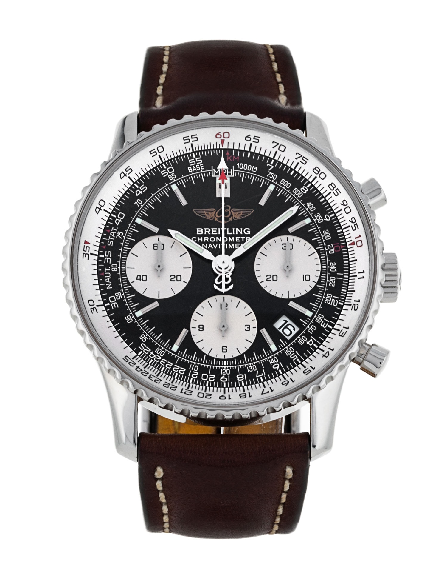 Breitling Navitimer Black Baton Dial Leather Strap