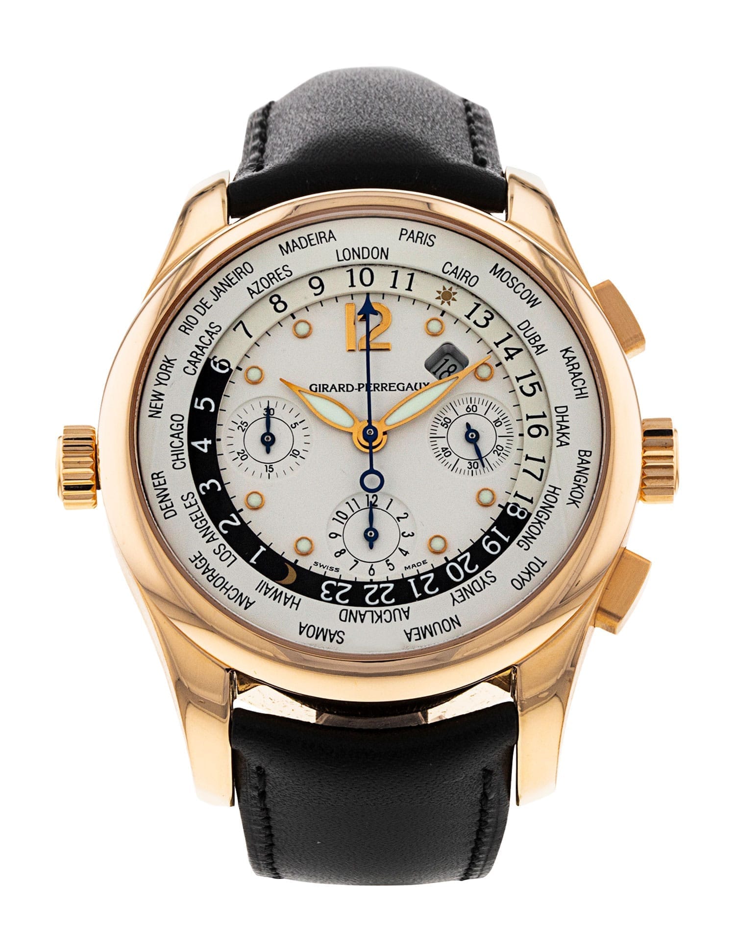 Pre-Owned Girard Perregaux World Time Chronograph 49800-0-52-1041 Watch