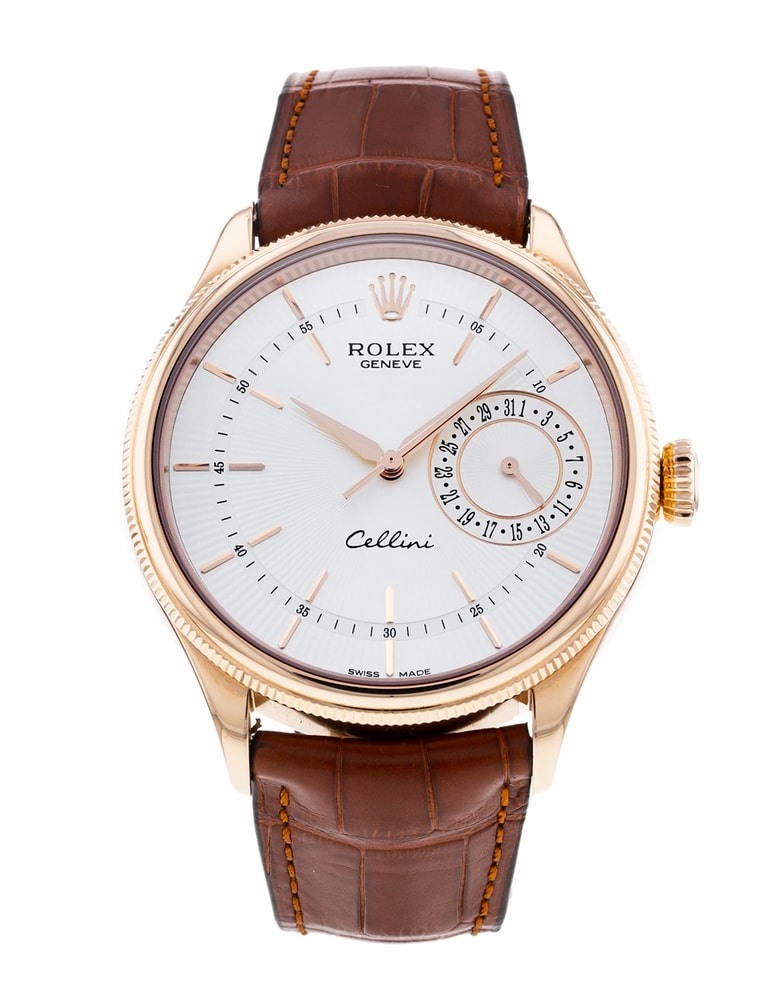 Rolex Cellini 50515 Silver Baton Dial Leather Strap