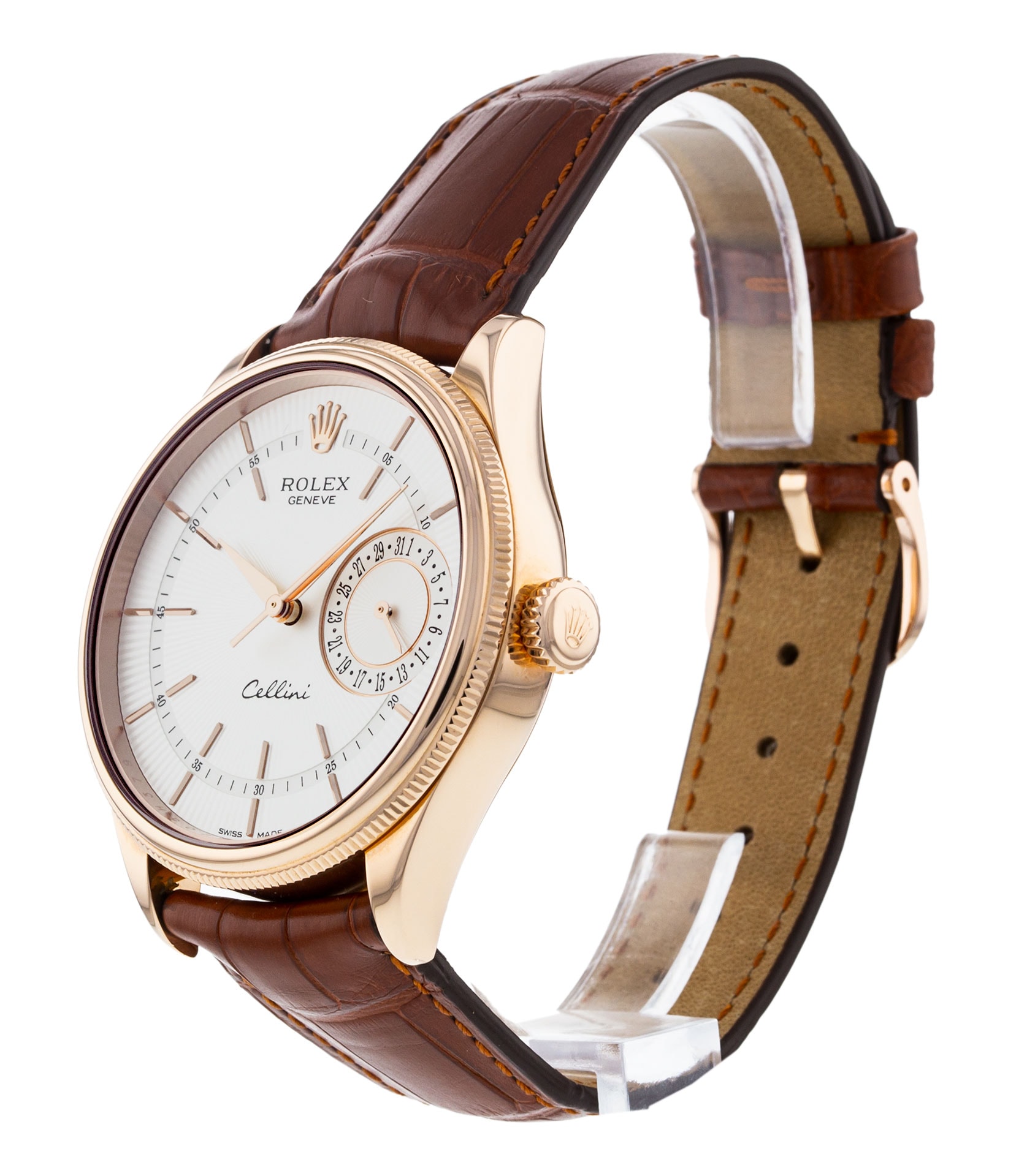 Rolex Cellini 50515 Silver Baton Dial Leather Strap