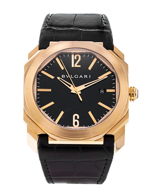 Bvlgari Octo Schwarz Baton Zifferblatt Leder Armband