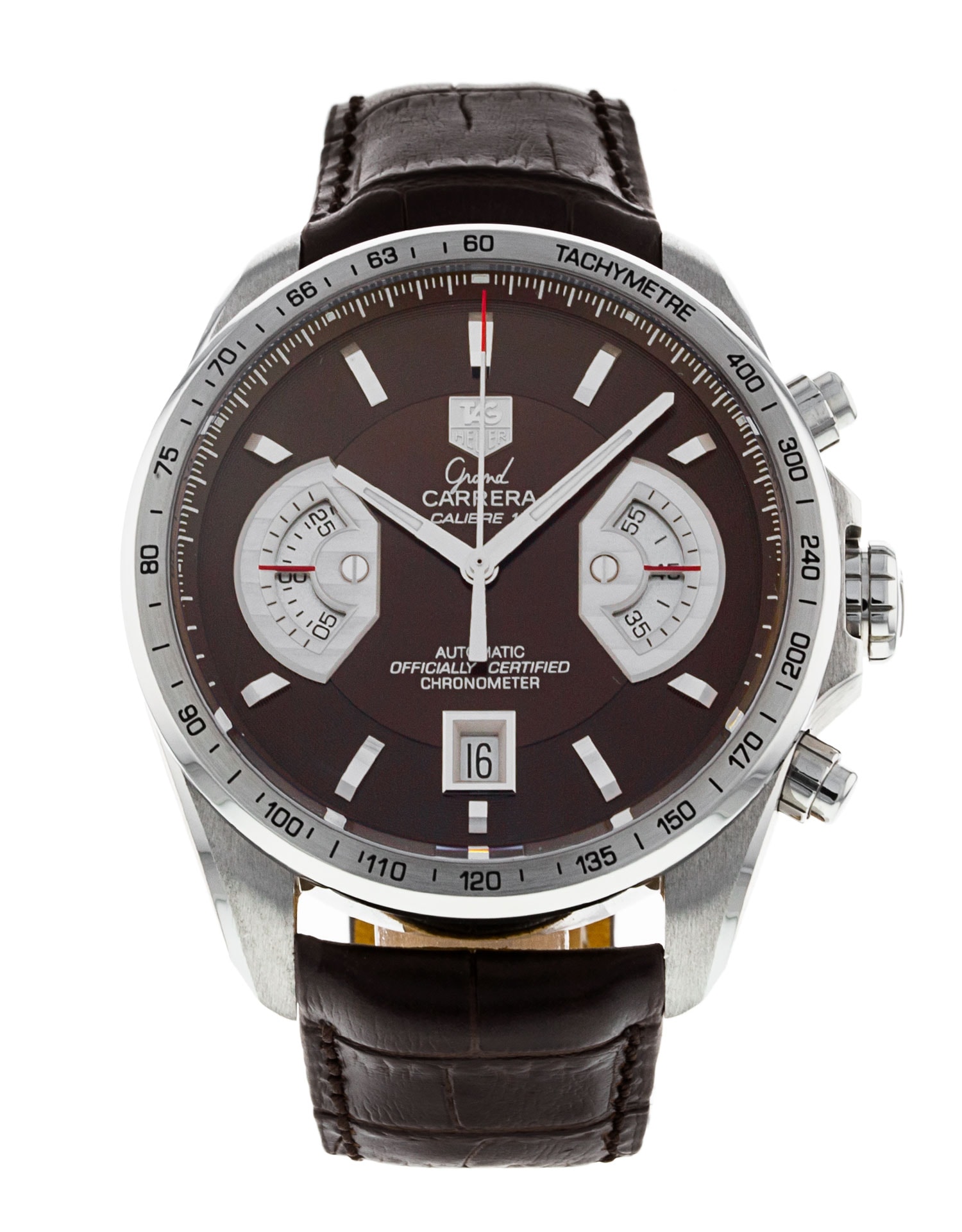 Tag Heuer Grand Carrera Brown Baton Dial Leather Strap