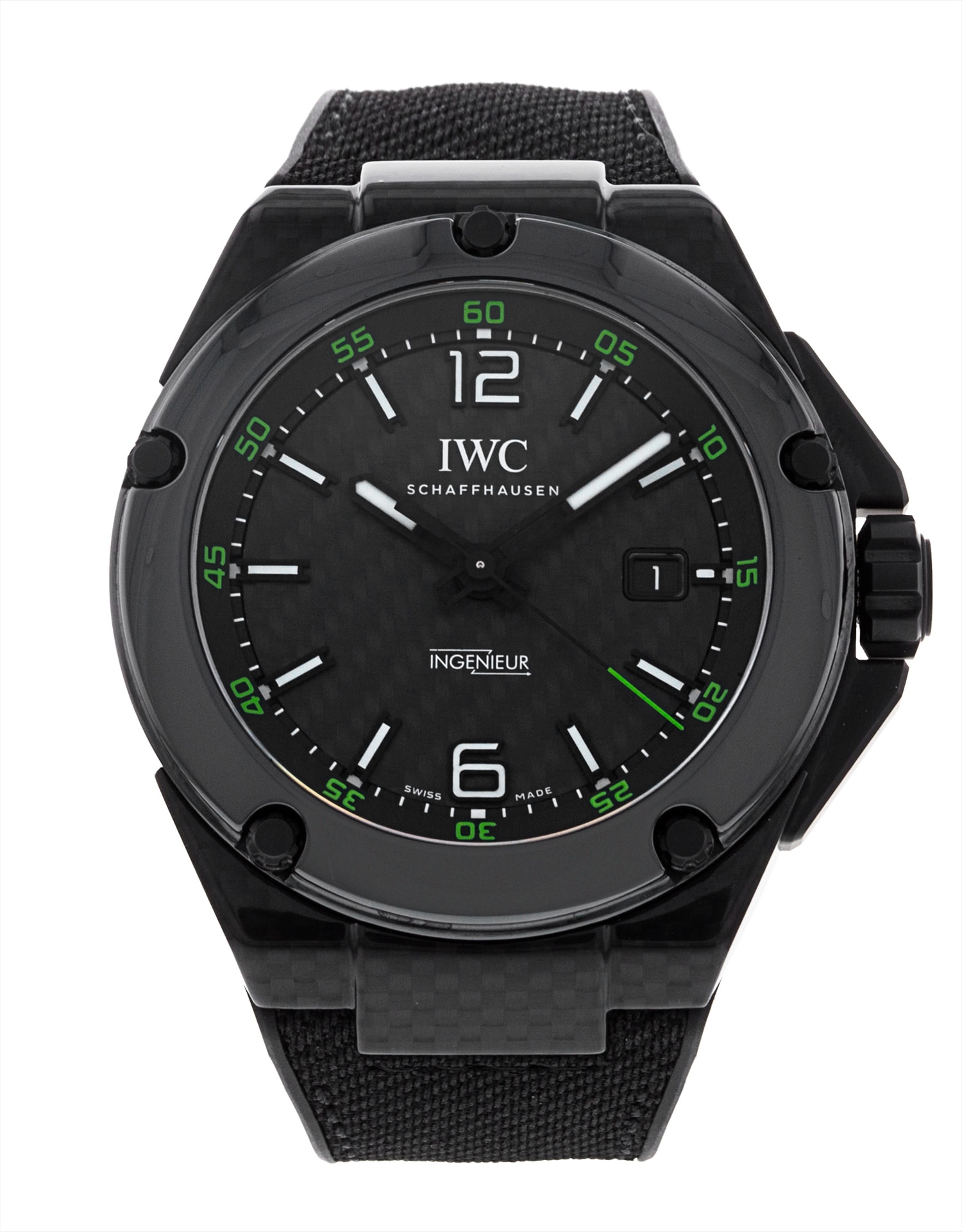 IWC Ingenieur IW322404 Black Carbon Dial Rubber Strap