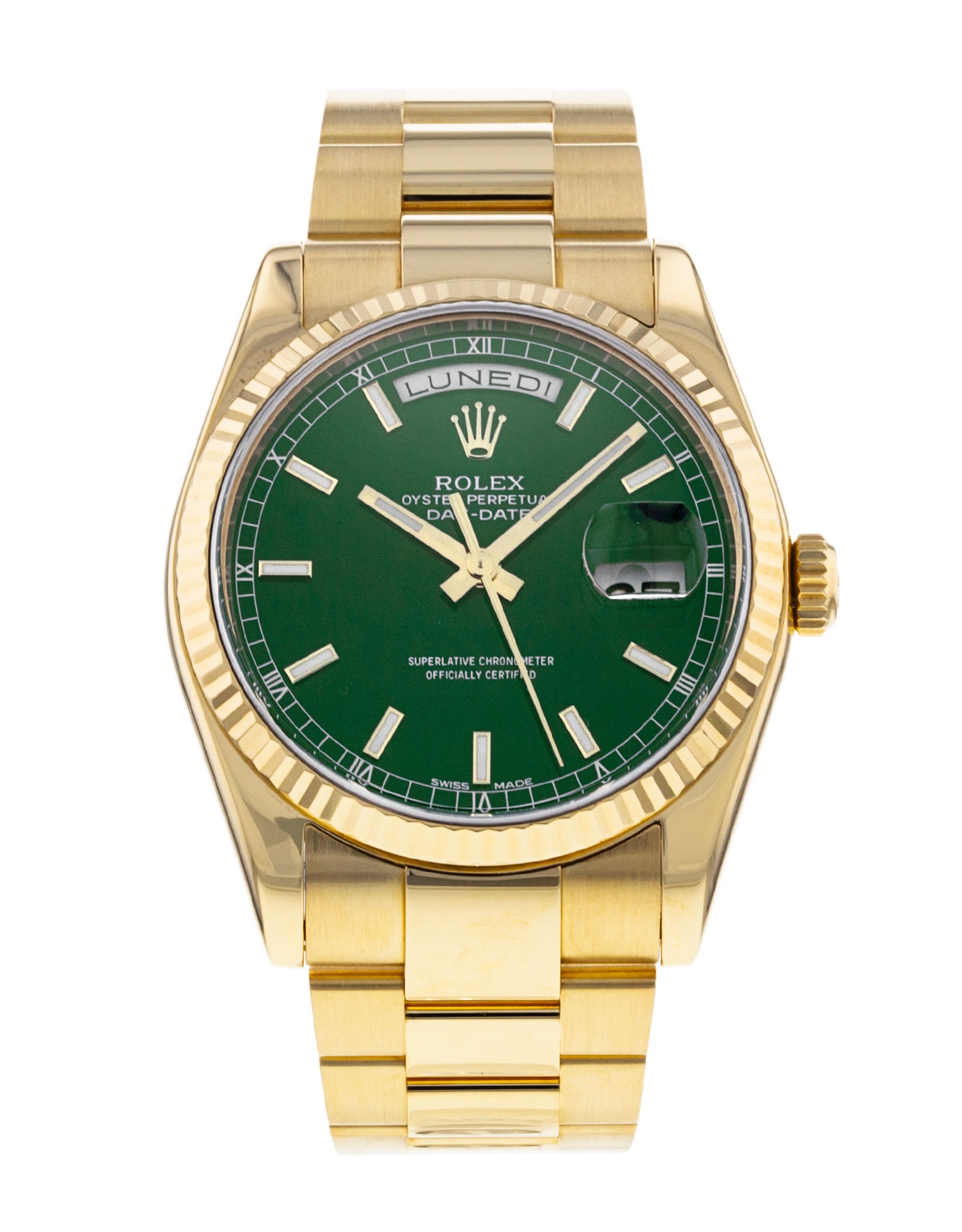 Rolex 118238 Day Date 36 Green Dial Gold President Watch WatchGuyNYC