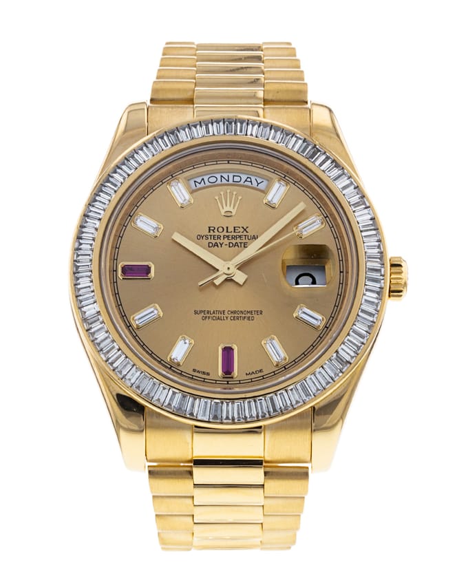 Rolex Day Date II Champagne Diamond Ruby Dial
