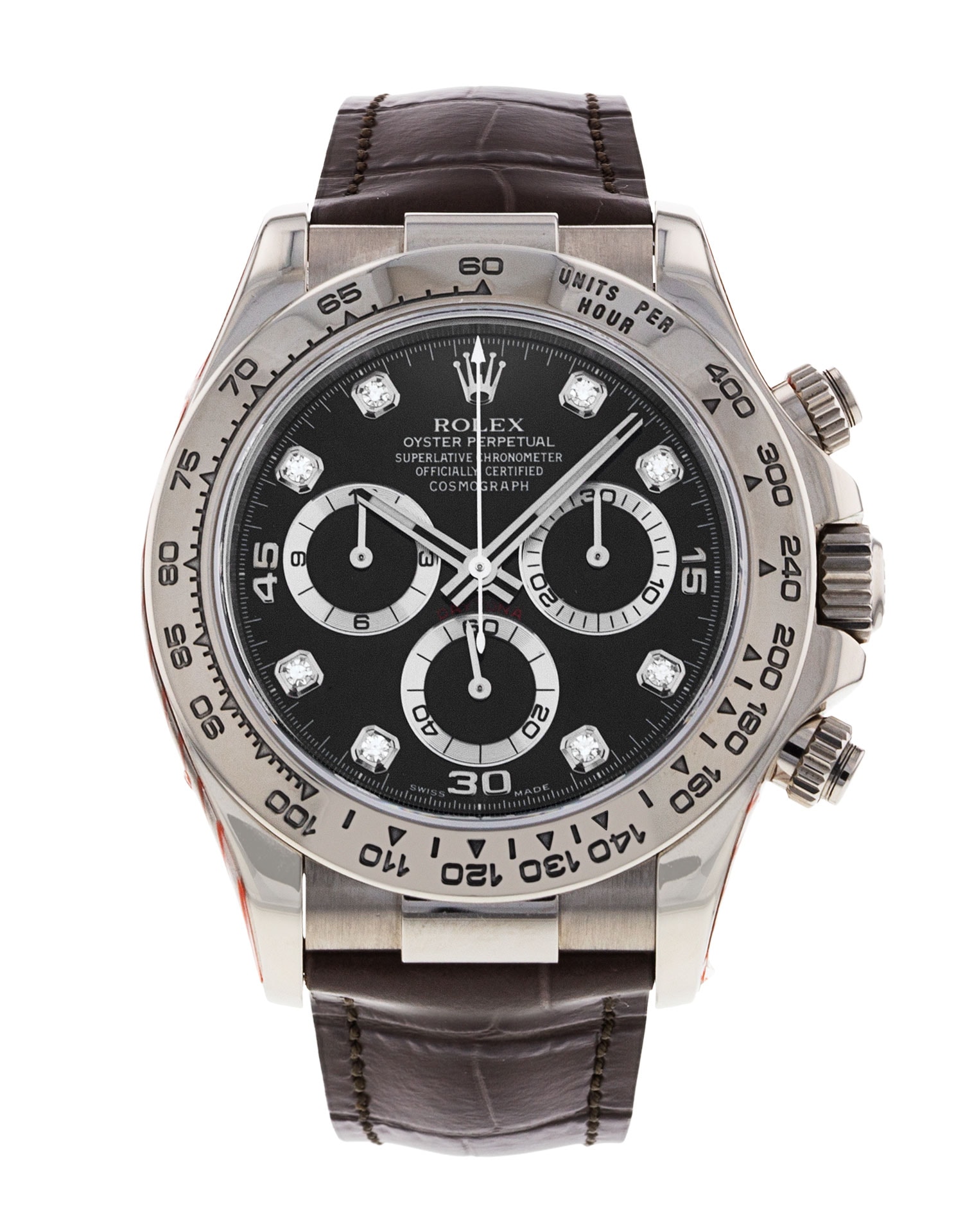 Rolex Daytona 116519 Black Diamond Dial Leather Strap