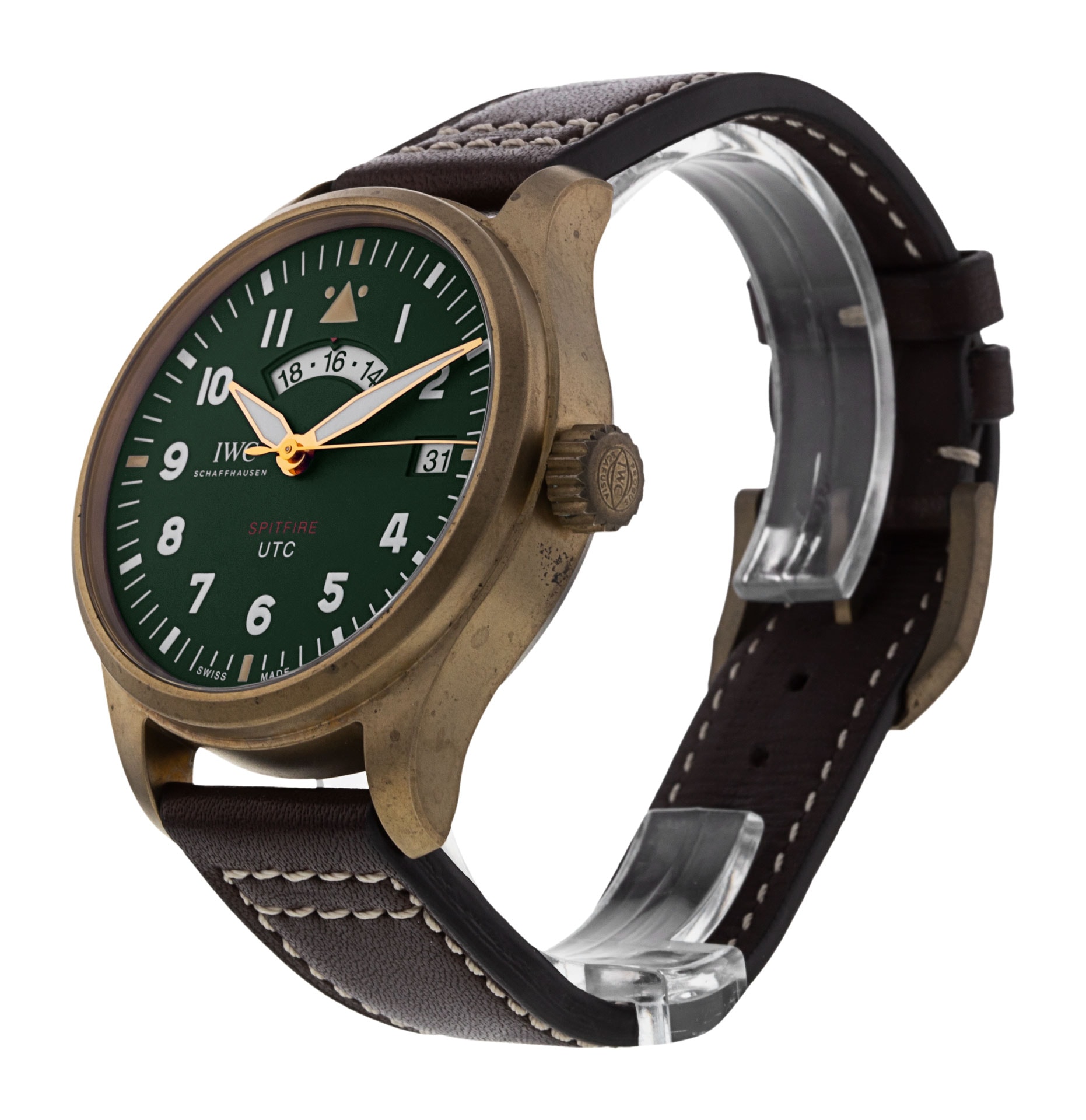 IWC Pilot s UTC IW327101 Green Arabic Dial Leather Strap