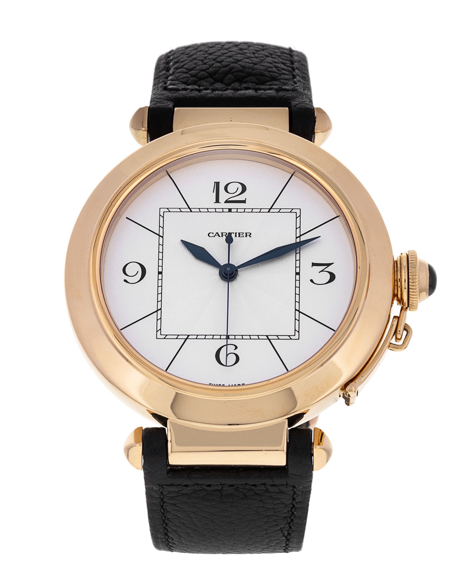 Cartier Pasha Silver Quarter Arabic Dial Leather Strap