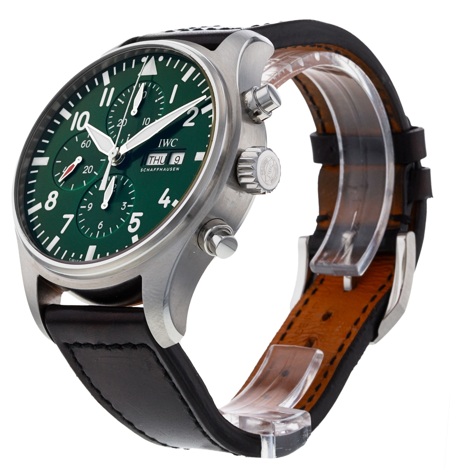 IWC Pilot s Chrono Green Arabic Dial Leather Strap