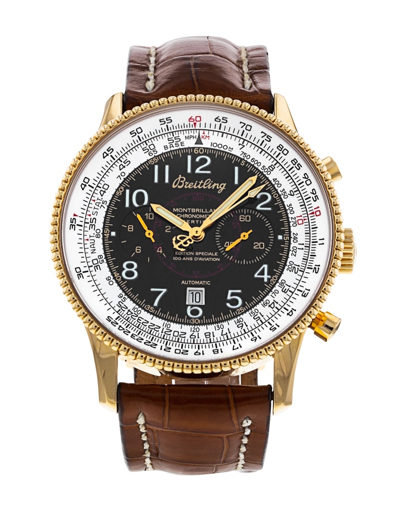Breitling Montbrillant Black Arabic Dial Leather Strap