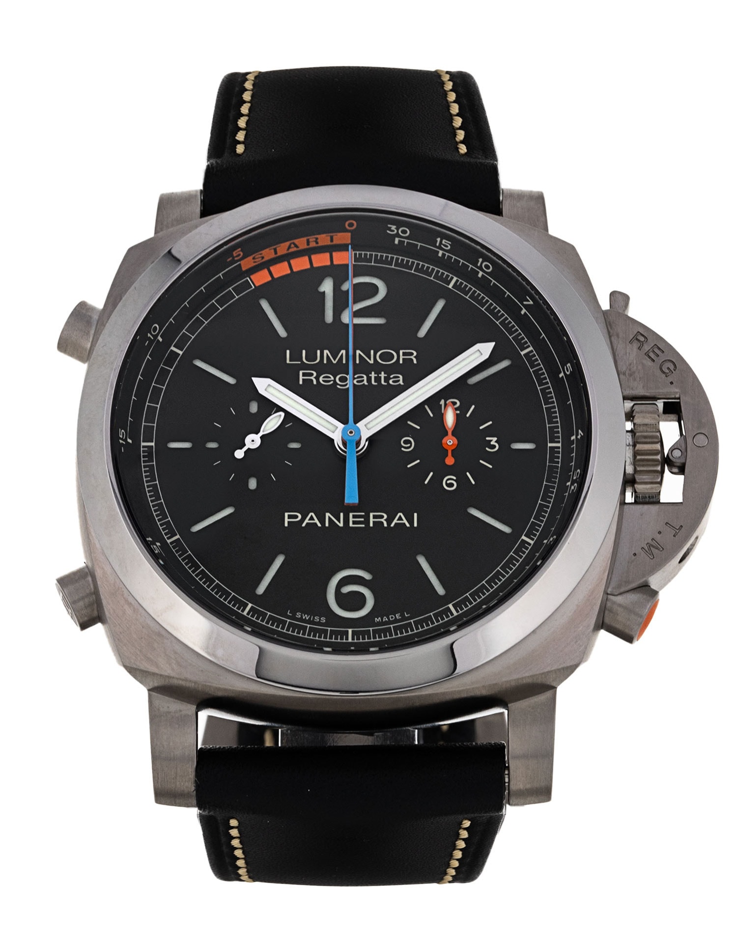 Panerai Luminor Regatta Black Baton Dial Leather Strap
