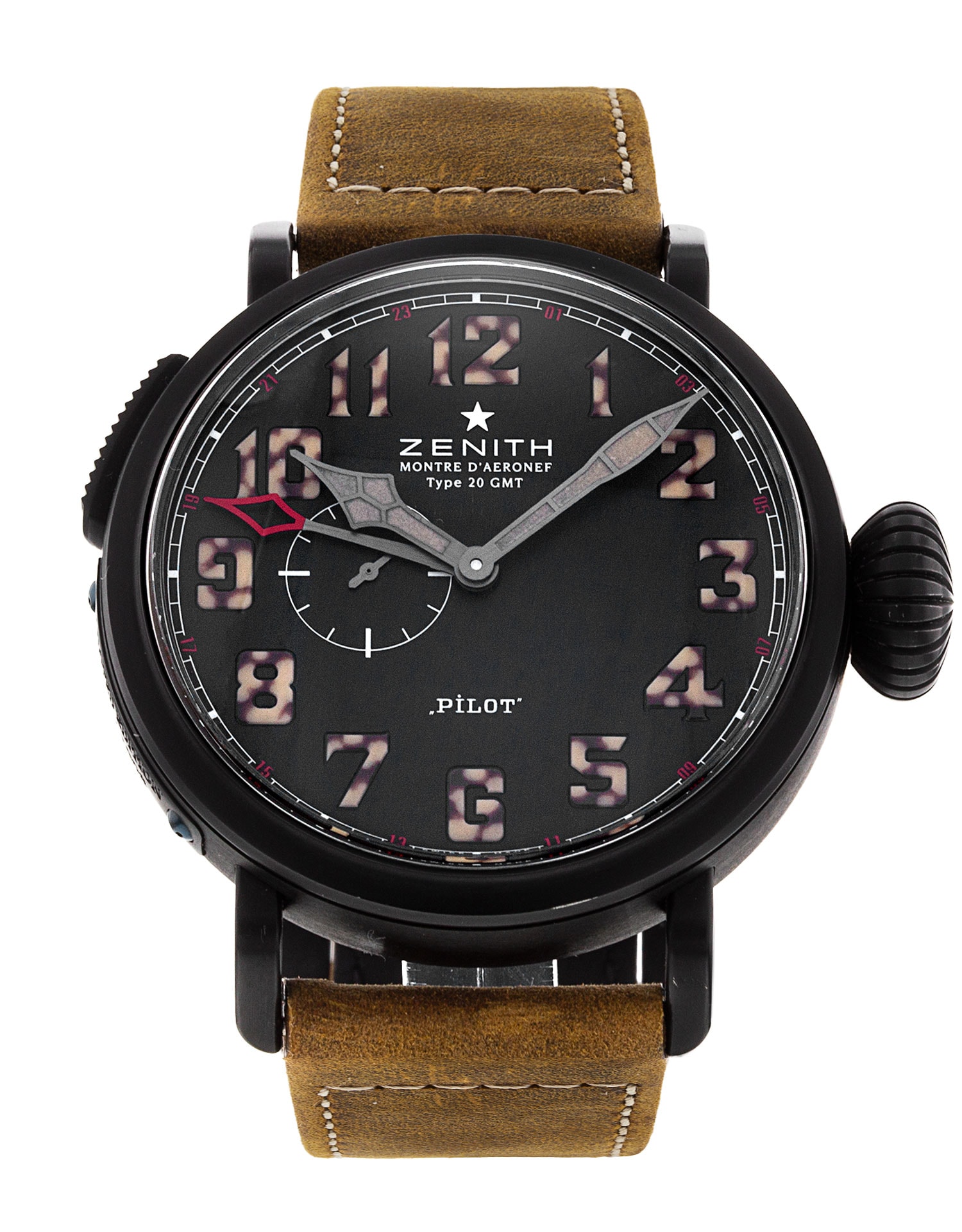 Zenith Pilot Black Arabic Dial Leather Strap
