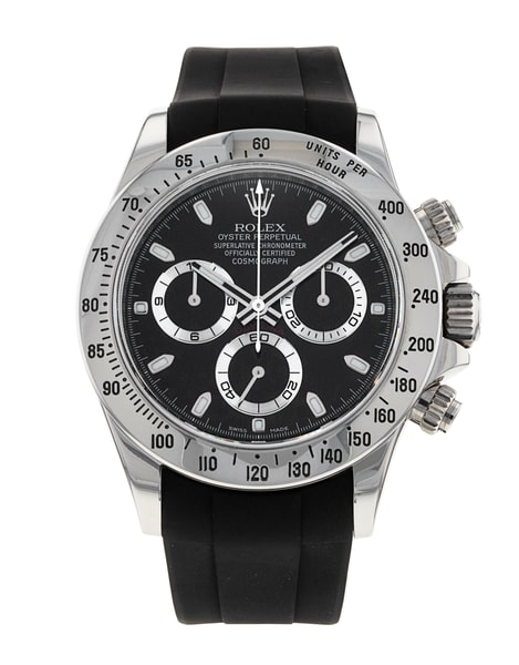 Rolex Daytona 116520 Rolex Stainless Steel Black Water Resistant Rolex  Daytona 116520 Black Dial Rubber Strap