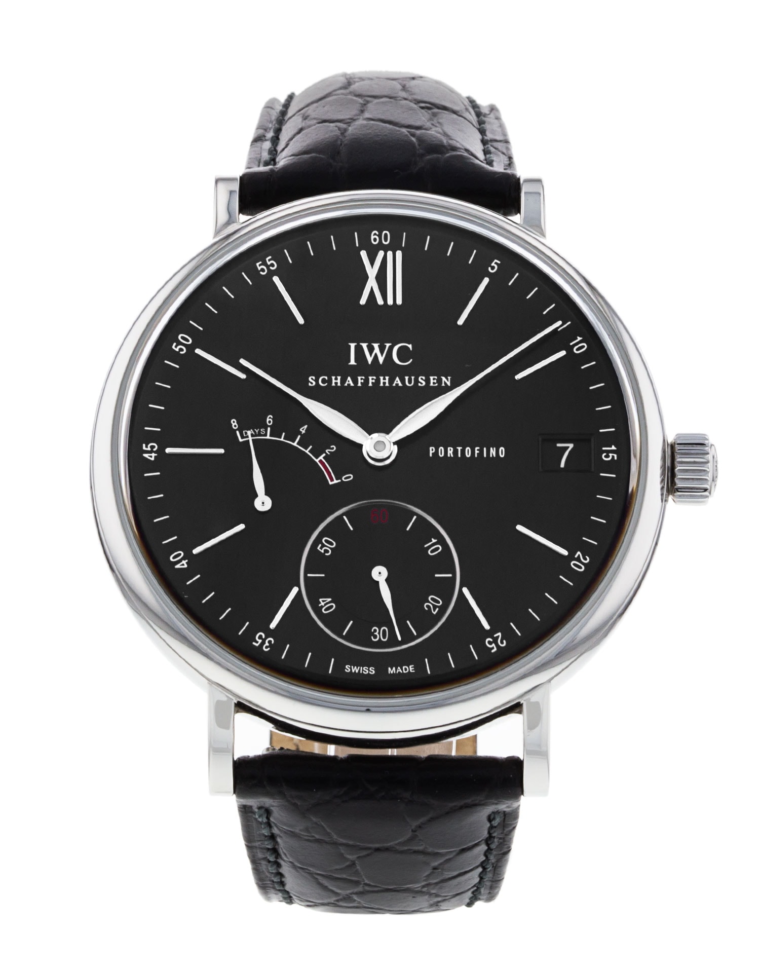 IWC Portofino Hand Wound Black Baton Dial Leather Strap