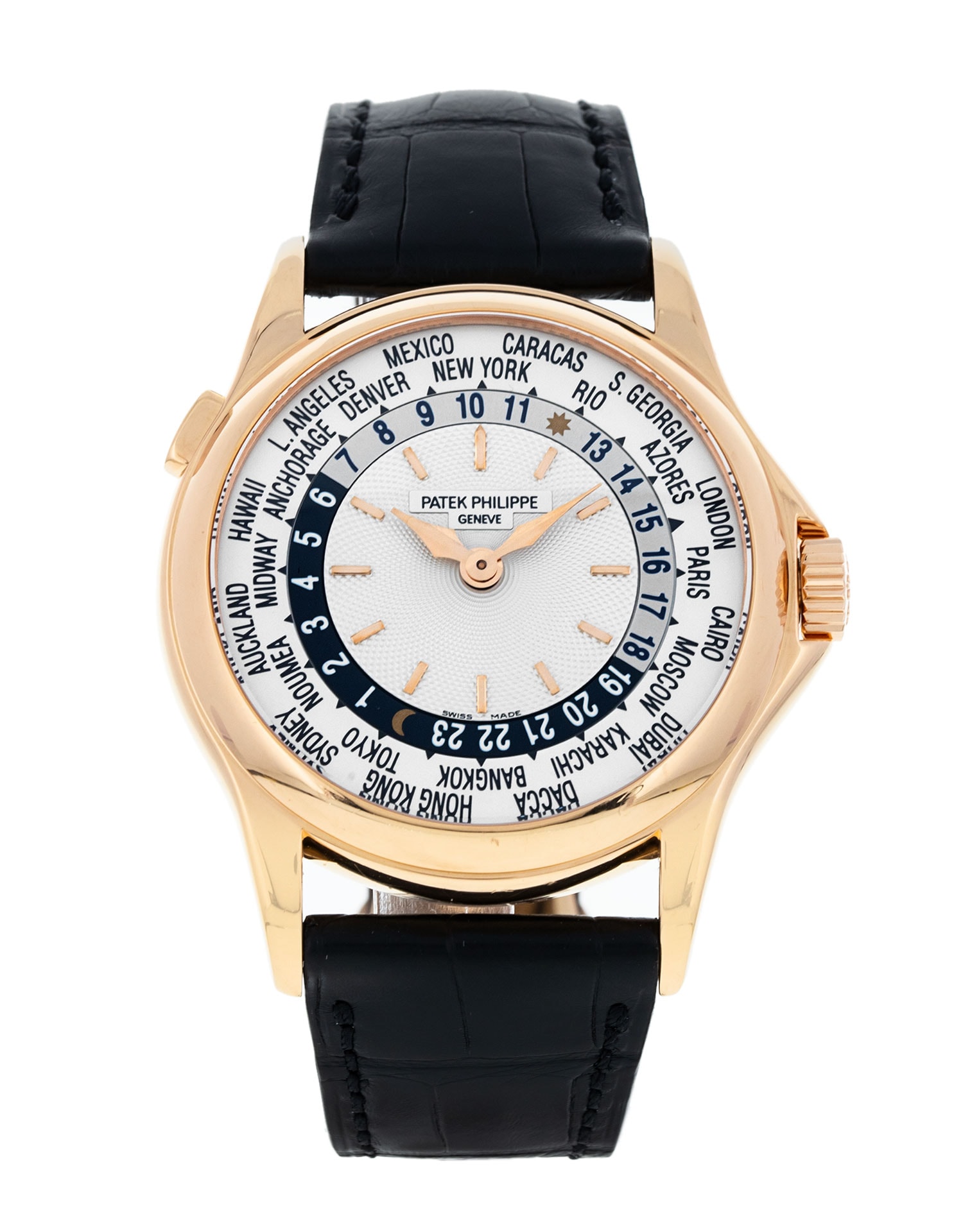 Patek Philippe World Time Silver Dial Leather Strap