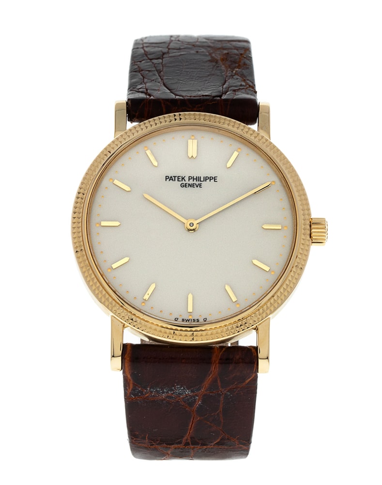 Patek Philippe Calatrava White Baton Dial Leather Strap