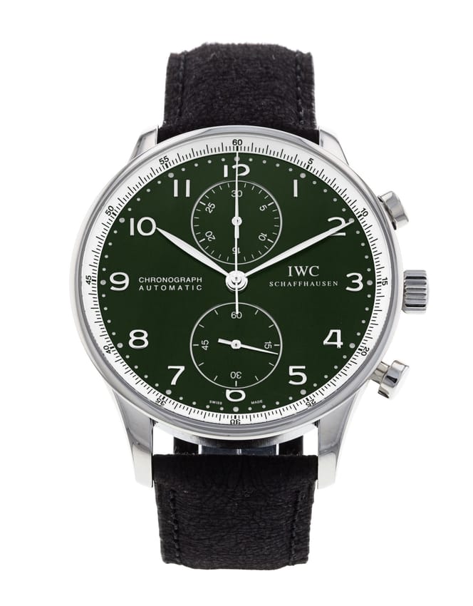 IWC Portugieser Chrono Green Arabic Dial Leather Strap
