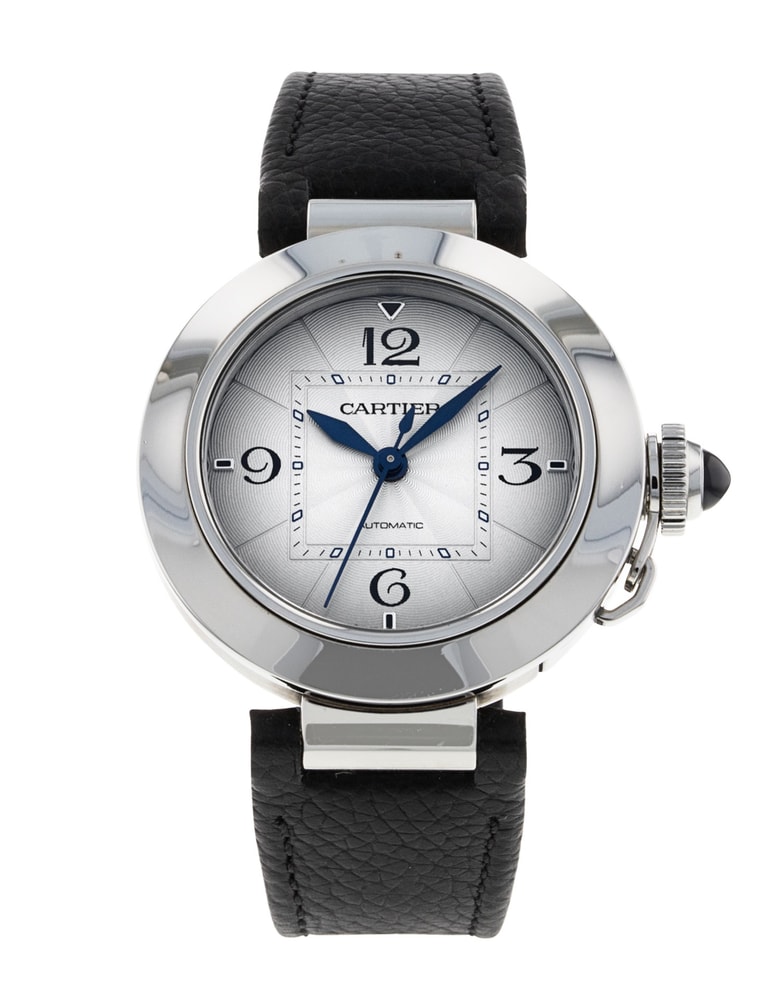 Cartier Pasha Silver Quarter Arabic Dial Leather Strap