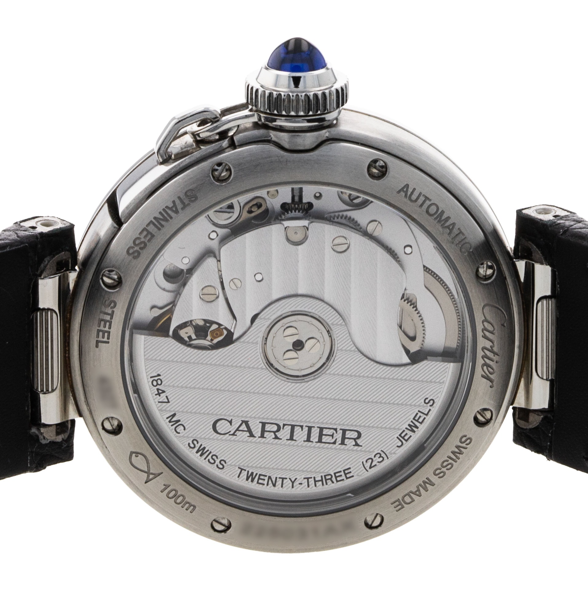 Cartier Pasha Silver Quarter Arabic Dial Leather Strap
