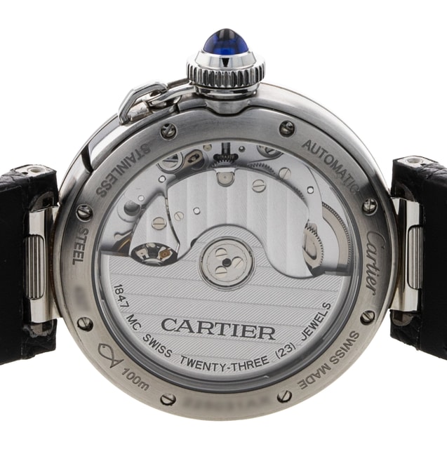 Cartier Pasha Silver Quarter Arabic Dial Leather Strap