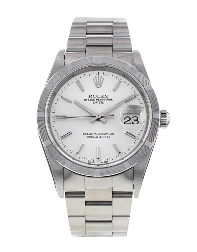 Rolex Oyster Perpetual Date Silver Baton Dial
