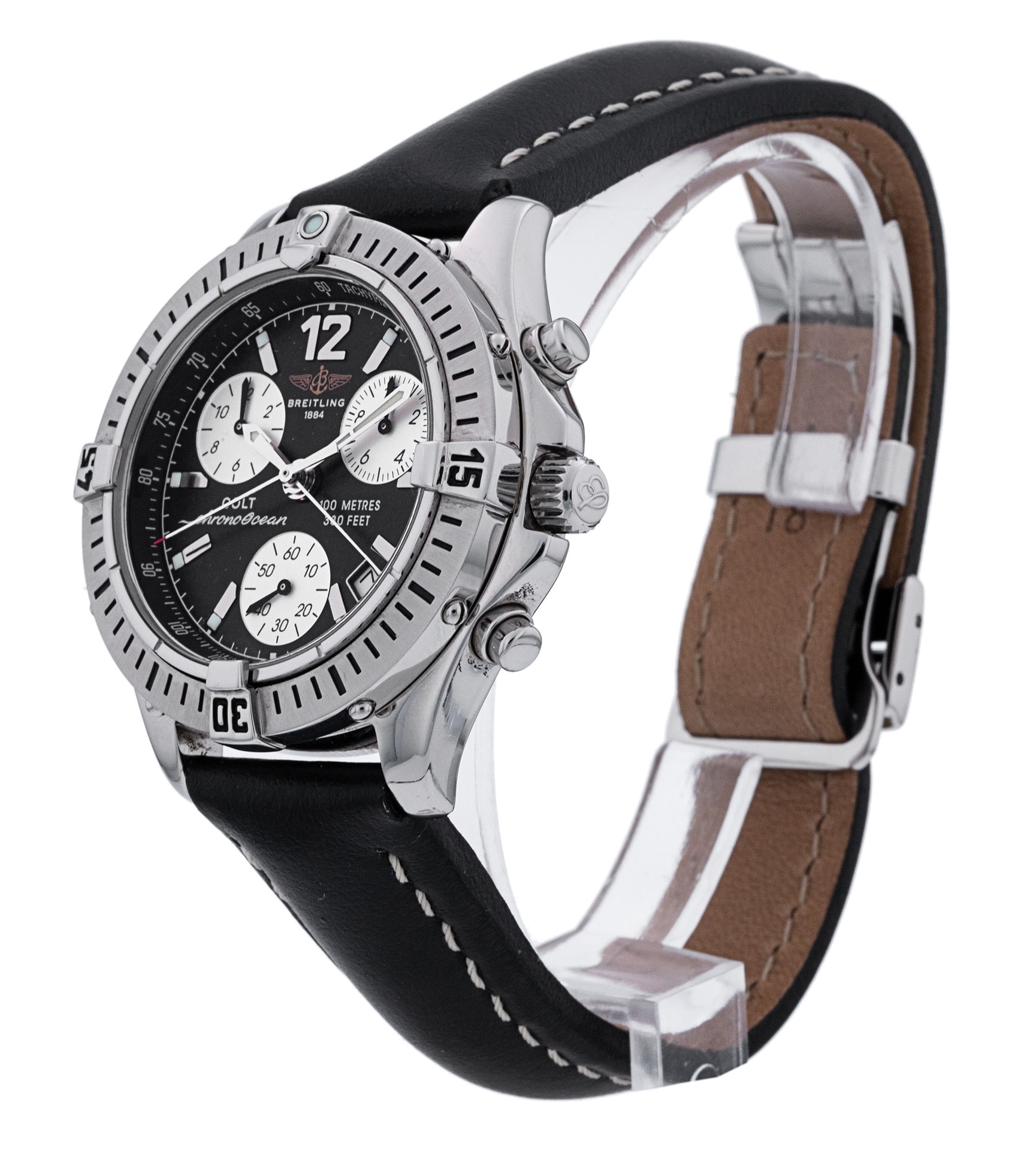 Breitling Colt Quartz Black Baton Dial Leather Strap