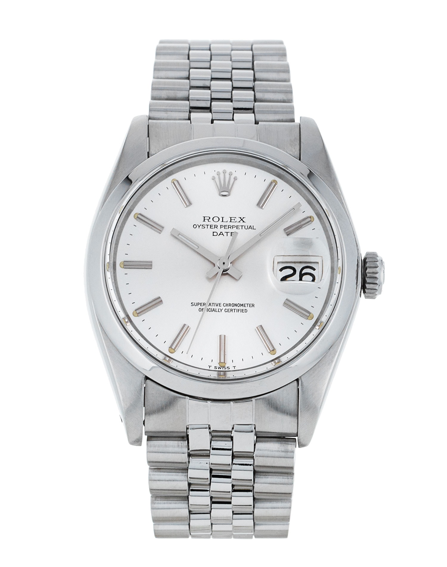 Rolex Oyster Perpetual Date Silver Baton Dial