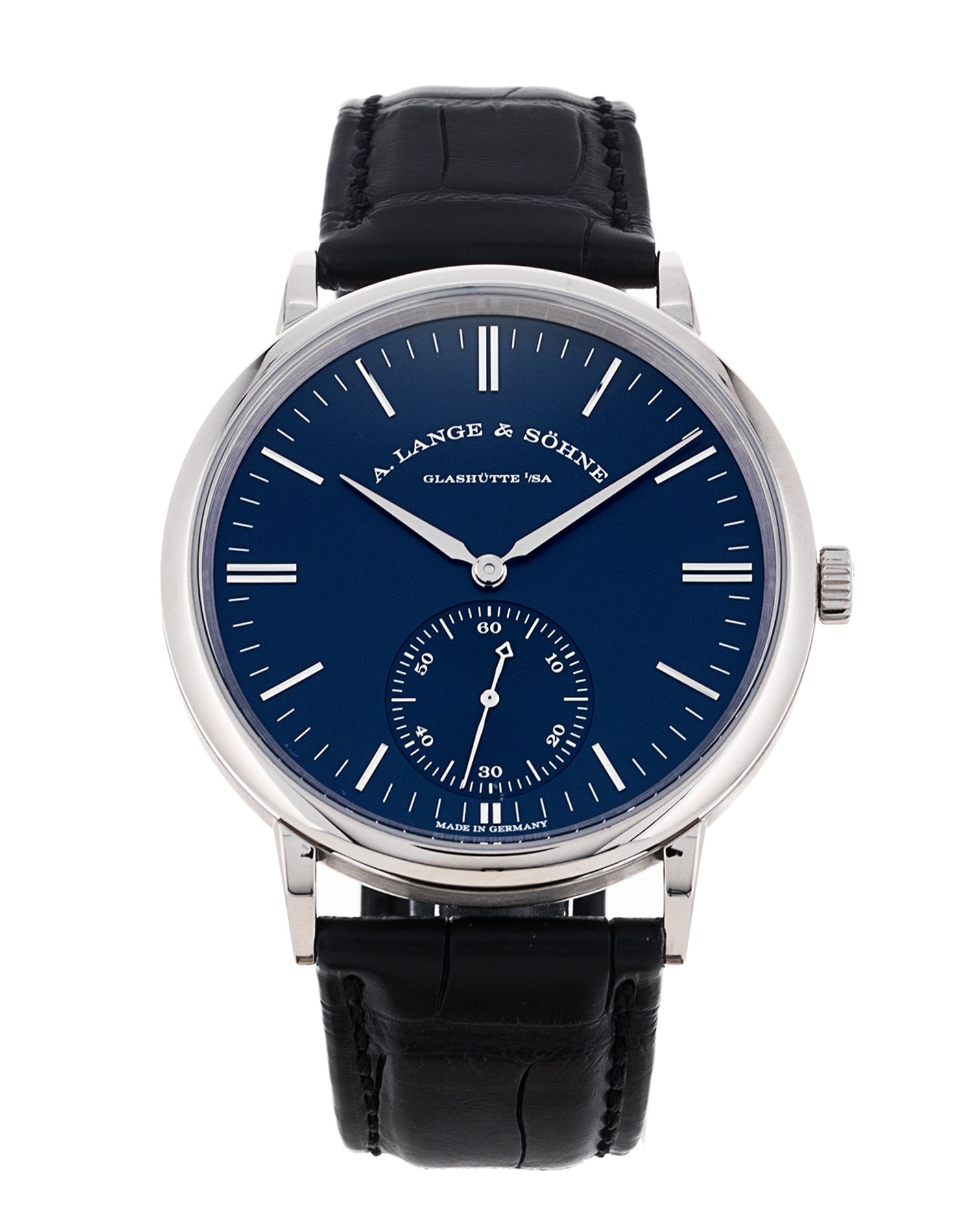 A. Lange and Sohne Saxonia Blue Baton Dial Leather Strap