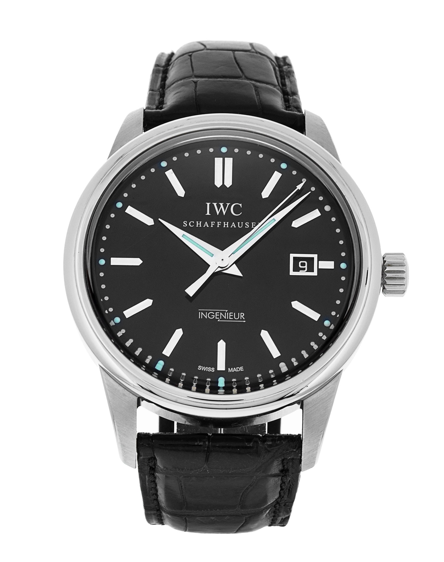IWC Vintage Ingenieur Black Baton Dial Leather Strap