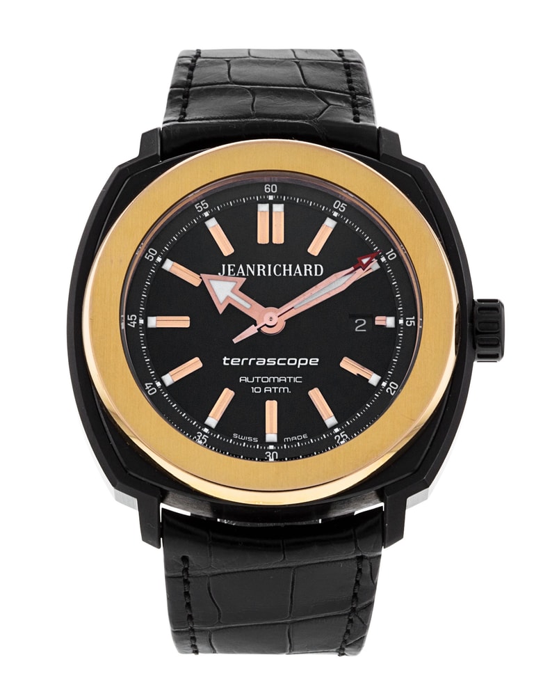 JeanRichard Terrascope Black Baton Dial Leather Strap