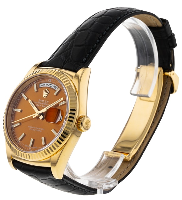 Rolex Day Date 118138 Cognac Dial Leather Strap