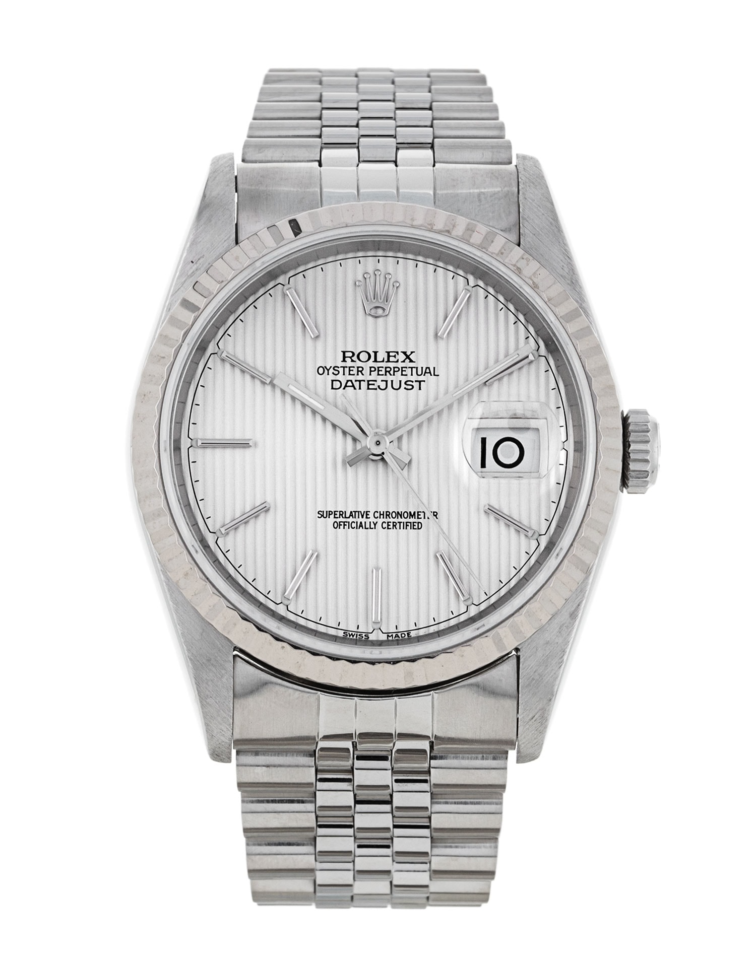 Rolex Datejust Silver Tapestry Baton Dial Bracelet Strap