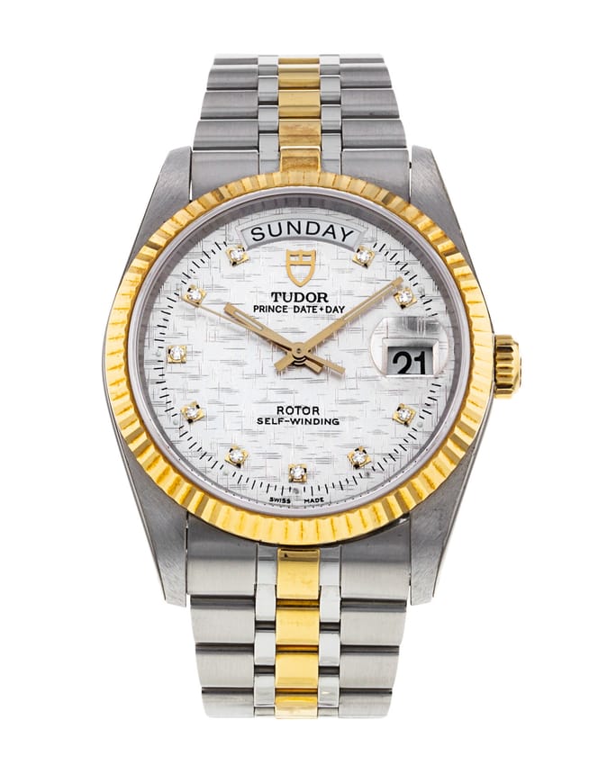 Tudor Prince Date Silver Diamond Dial Bracelet Strap