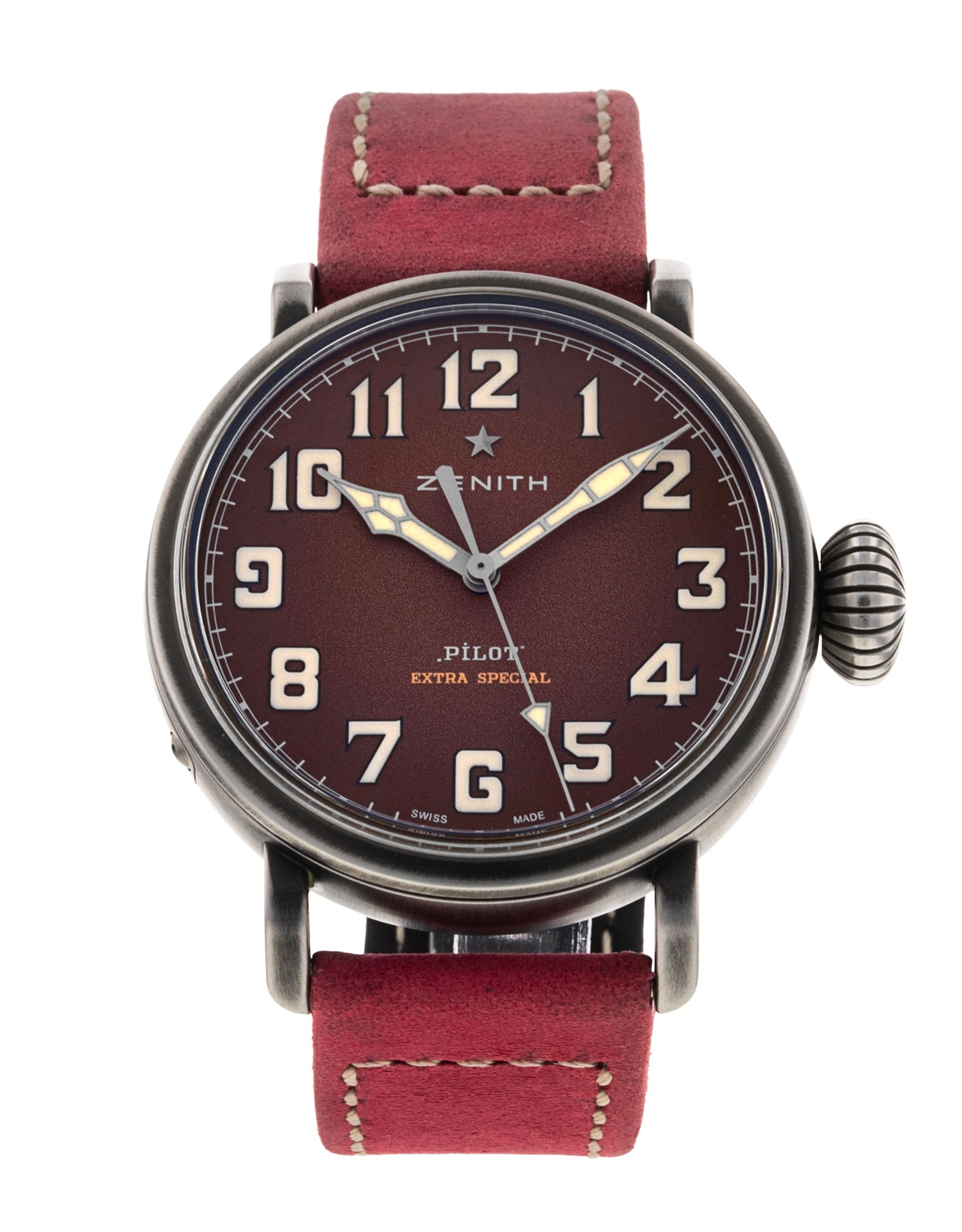 Zenith Pilot Burgundy Dial Leather Strap