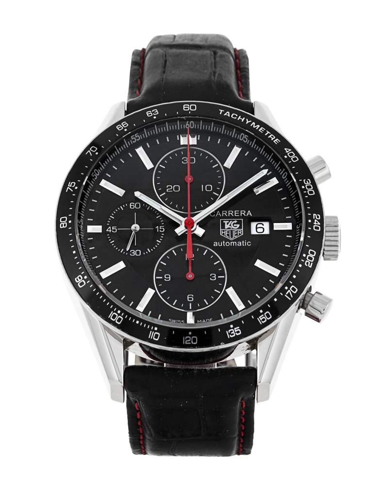 Tag Heuer Carrera Black Baton Dial Leather Strap