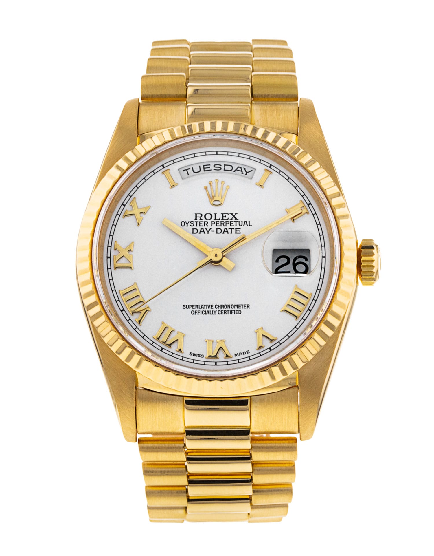 rolex day date white dial roman numerals