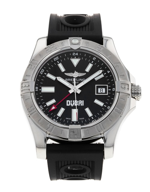 Breitling Avenger II GMT Black Baton Dial Rubber Strap